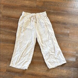 Cream Linen Wide-Leg Pants